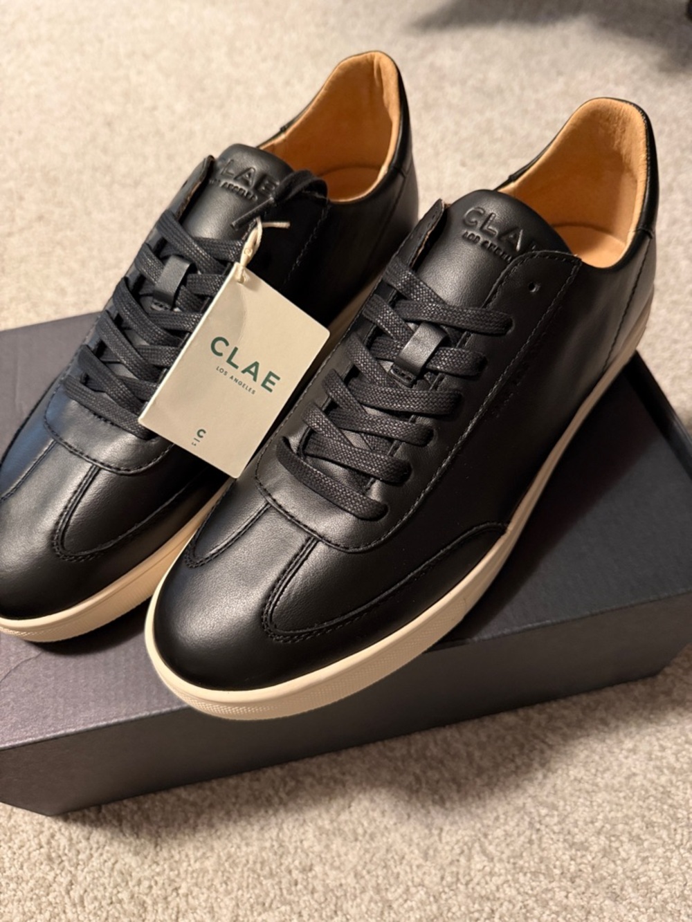 Clae Men’s Black Leather Sneakers with Cream Sole